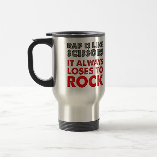 Tasse de voyage drôle de Rap Versus Rock Paper Sci (Gauche)