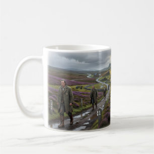 Tasse de voyage d'un homme solitaire sur une lande