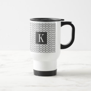 Tasse de voyage en tricot à ligne NOIRE + initiale