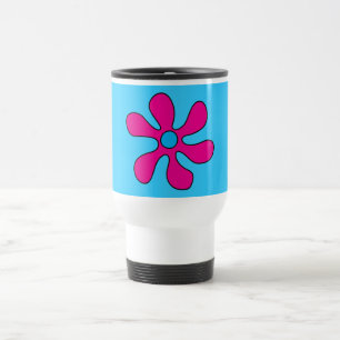Tasse de voyage - rose de flower power sur le bleu