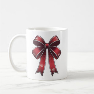 Tasse Décor Noël Coquette Rouge Ruban & Flocons de
