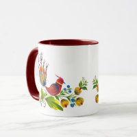 Tasse décorative avec oiseaux, fleurs et baies