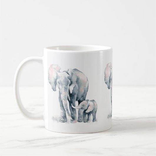 Tasse d'éléphant, maman d'éléphant et enfant, (Gauche)