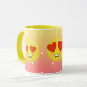 Tasse d'Emoji Polkadot d'amour de jaune d'oeil de (Devant gauche)
