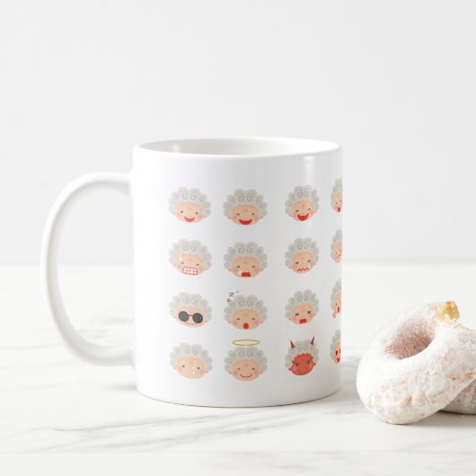 Tasse d'Emojis de 32 mamies (Avec donut)