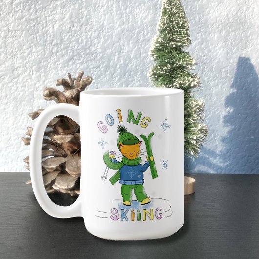 Tasse d'hiver Chat Roux Faisant du Ski