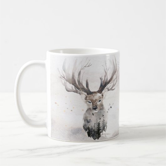 Tasse d'hiver de cerf de forêt à l'aquarelle (Gauche)