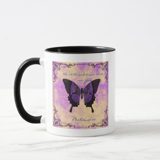 Tasse d'inspiration papillon « Be Still & Know » (Gauche)