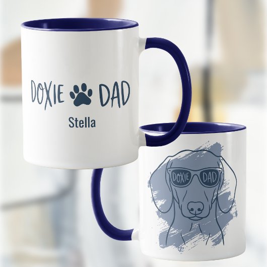 Tasse Dog Dad Dachshund - Nom personnalisé bleu gl