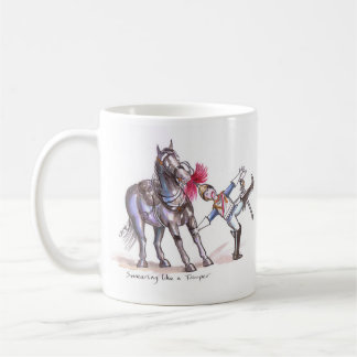 Tasse drôle de bande dessinée de bleus et de