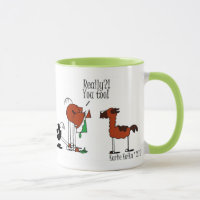 Tasse drôle de bande dessinée de cheval et de lama