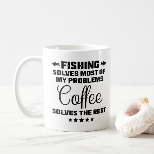 Tasse drôle de café "La pêche résout mes problèmes (Avec donut)