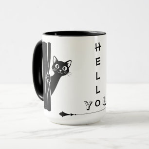 Tasse drôle de chat noir Peekaboo