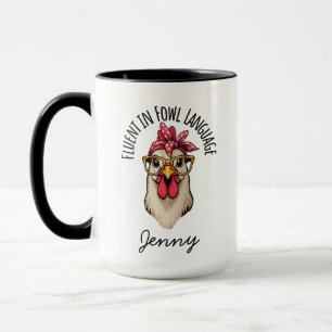 Tasse drôle de poulet, couramment en langage de ba