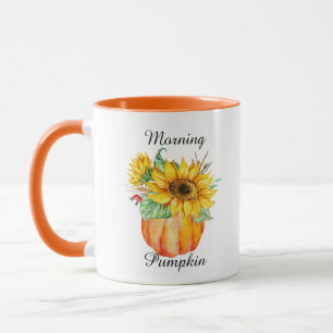 Tasse du matin citrouille tournesol aquarelle