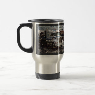TASSE DU VOYAGE DE FRET DU CAMIONNEUR BLANC DE