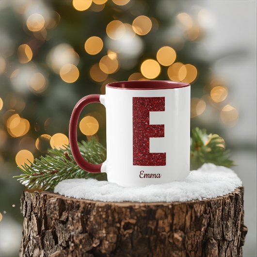 Tasse E Monogramme Pailleté Moderne avec Nom