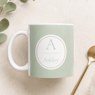 Tasse Élegante Monogramme Vert Sauge Personnalisée