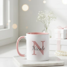 Tasse élégante rose poudrée personnalisée avec nom
