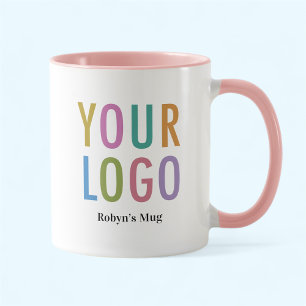 Tasse employé bicolore rose personnalisée avec log