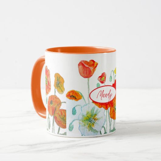 Tasse en aquarelle à motif de fleurs de pavot roug (Devant gauche)