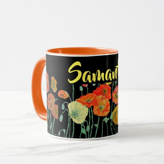 Tasse en aquarelle Coquelicots orange et noir (Devant gauche)
