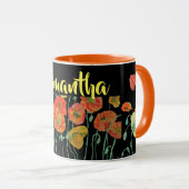 Tasse en aquarelle Coquelicots orange et noir (Devant droit)
