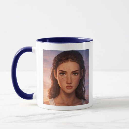 Tasse en art numérique Fille constellée de taches (Gauche)
