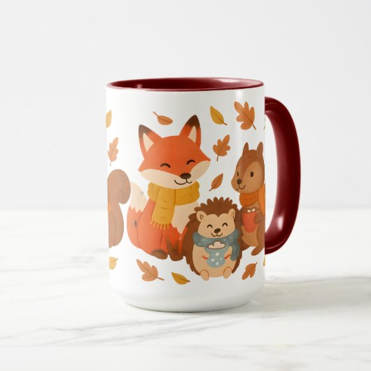 Tasse en céramique Animaux de la forêt automnale (Devant droit)
