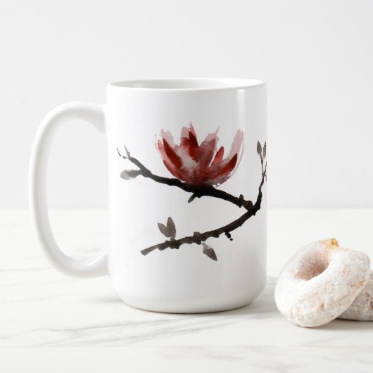 Tasse en céramique avec fleur de style japonais (Avec donut)