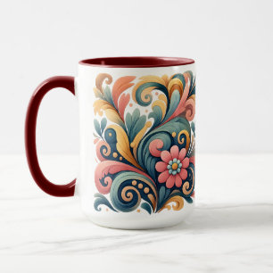 Tasse en céramique d'art populaire floral coloré