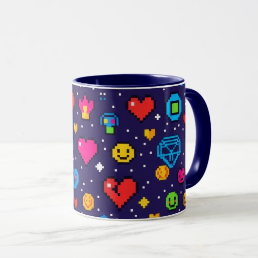 Tasse en céramique de jeu d'art pixelisé 8 bits ré (Devant droit)