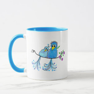 Tasse en céramique fantaisiste aux oiseaux bleus
