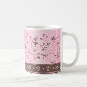 Tasse en céramique florale de rose et de brun
