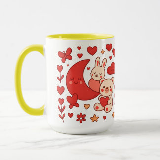 Tasse en céramique Lune Cœur de Lapin et d'Ours Fa