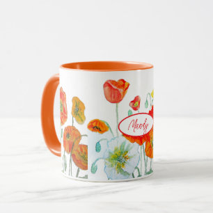 Tasse en eau à motif de coquelicot rouge orange
