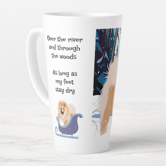 Tasse en latte sur le FLEUVE Red Chow avec texte (Angle gauche)