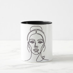 Tasse en ligne d'art minimaliste visage de femme a