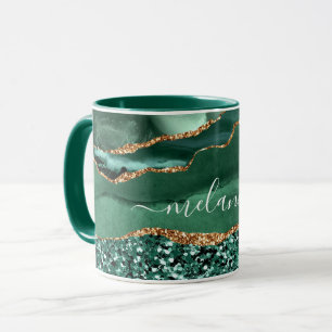 Tasse en marbre vert agate doré pailleté Cadeau Vo