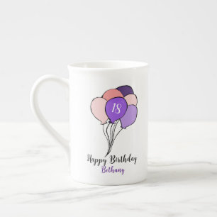 Tasse En Porcelaine 18e anniversaire violet & rose bouquet de ballons