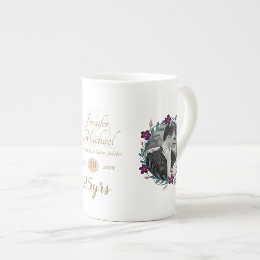 Tasse En Porcelaine 2 x Mariage photo Anniversaire TOUTE ANNÉE Nom Dat (Devant droit)