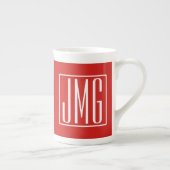 Tasse En Porcelaine 3 Initiales Monogramme | Rouge et blanc (ou couleu (Droite)