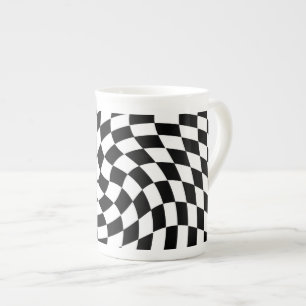 Tasse En Porcelaine À damiers tableau de bord noir et blanc dépoli