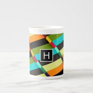 Tasse En Porcelaine Abstrait Moderne Coloré Rayures & Monogramme
