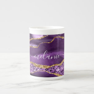 Tasse En Porcelaine Agate Violet violet or Parties scintillant Nom de 