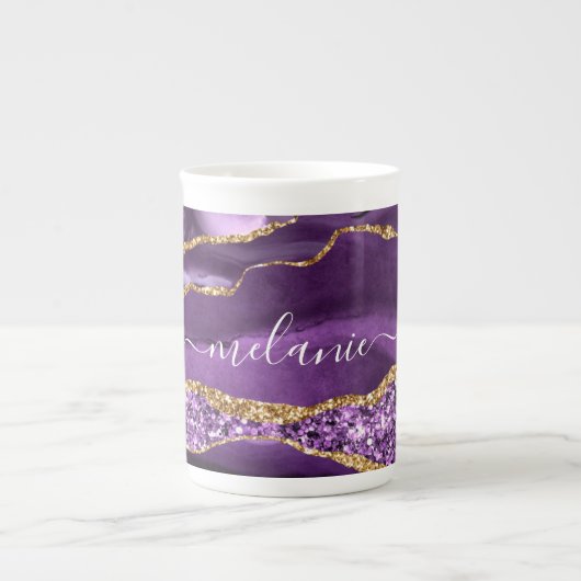 Tasse En Porcelaine Agate Violet violet or Parties scintillant Nom de (Devant)