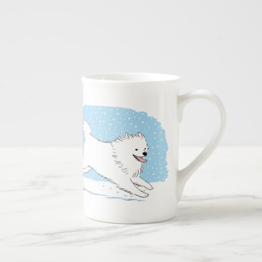 Tasse En Porcelaine American Eskimo Chien - Hiver Eskie neige Custom (Droite)