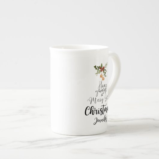 Tasse En Porcelaine Amusez-vous un joyeux petit Noël mignon blanc (Devant droit)
