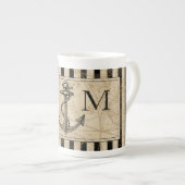 Tasse En Porcelaine Ancien Monde Carte Ancre nautique Monogramme (Devant droit)
