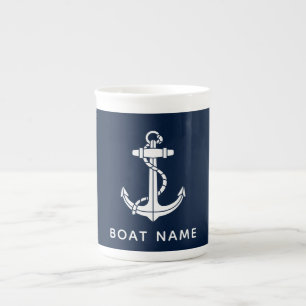 Tasse En Porcelaine Ancre de bateau personnalisée bleu marine nautique
